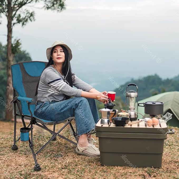 Backyard Expressions Heated Camp Chair with Cupholder – Portable Folding Camping Chair with 3 Heat Settings, USB Powered, Lightweight & Durable – Outdoor Heated Chair for Camping, Tailgating & Sports