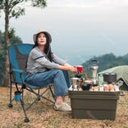 Backyard Expressions Heated Camp Chair with Cupholder – Portable Folding Camping Chair with 3 Heat Settings, USB Powered, Lightweight & Durable – Outdoor Heated Chair for Camping, Tailgating & Sports