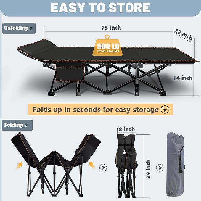 Slsy Folding Camping Cot for Adults with Pad, Padded Portable Sleeping Cots, Camp Bed with Carry Bag for Outdoor Travel, Beach, Hiking
