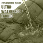 Upgraded Hooded Down Camping Blanket Waterproof 650 Fill Puffy Poncho Blanket 77" x 50" Packable Wearable Sleeping Bag with Detachable Hat Outdoor Stadium Camping, 1.36 lb(Olive Green)