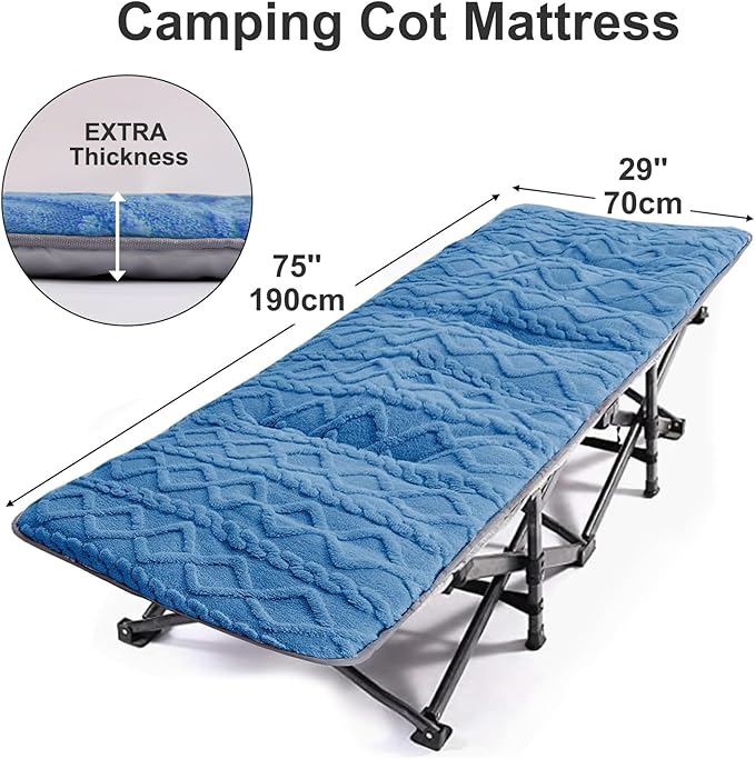 Folding Camping Cot Pad - Portable & Comfortable Outdoor Sleeping Mat with Elastic Strap, Lightweight Waterproof Bottom Mattress Pad