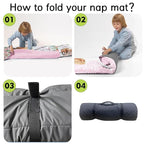 Custom Toddler Nap Mat for Preschool, Personalized Name Kids Sleeping Bag with Highland Cow Pattern for Daycare, Roll Up Sleeping Mat with Removable Pillow and Soft Dot Minky Blanke for Girls Camping