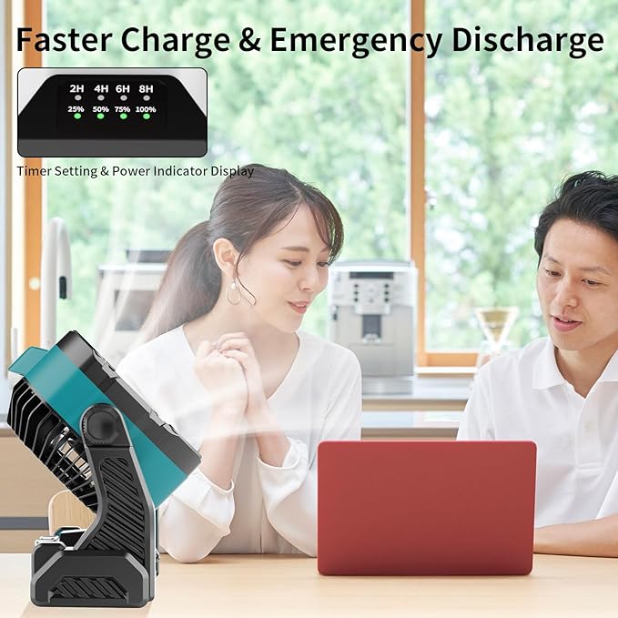 20000mAh Battery powered fan Camping essentials,Rechargeable fan Portable Battery Operated Tent with Light & Hook X26A Cyan