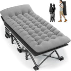 Portable Camping Cot, 32" Extra Wide Camping Cots for Adults with Thick Mattress, Heavy Duty Sleeping Cot Holds Up to 600LBS, Cots for Sleeping, Rv, Beach, Patio, Office Naps(Grey)