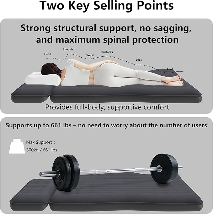 Car Air Mattress, Inflatable SUV Truck Camping Mattress for Back Seat, Thickened Travel Car Bed Sleeping Pad with 2 Round air-Filled Bolster,Air Pump and 2 Pillows (Black)
