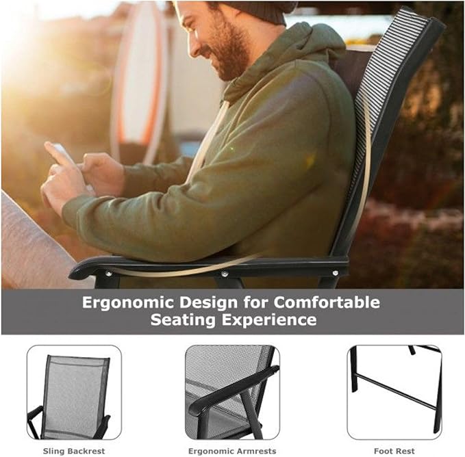 Folding Patio Chairs 4-Pack, Outdoor Camping Chairs Steel Frame Textilene Portable Beach Chairs 250lbs Capacity