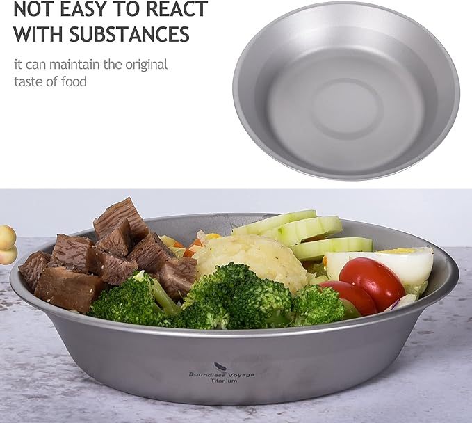 Boundless Voyage Ultralight Titanium Bowl Pan Plate Dish with Carry Bag Outdoor Camping Portable Tableware Cookware (Ti1112T (Shallow Bowl))