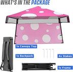 EAGLE PEAK 8x8 Pop Up Canopy Tent with Sidewall, Compact, Portable Slant Leg Instant Sun Shelter for Beach, Sports, & Camping, 8x8 Base 6x6 Top, Pink Mushroom