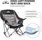 Oversized Rocking Camping Chairs with Side Pocket & Cup Holder - Set of 2 Heavy-Duty 400lbs Padded Outdoor Chairs (Black & Gray)