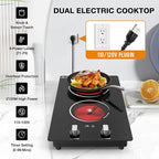 2 Burner Electric Cooktop, 2100W Electric Stove Top Hot Plate, 12 inch Countertop Burner & Built-In Stove Top, 9 Levels of Power, Knob Control, Timer & Kid Safety Lock, Residual Heat Warning