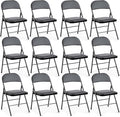 DUMOS 12 Pack Leather Padded Folding Chair, Indoor Outdoor Portable Stackable Commercial Seat with Steel Frame, Capacity for Home, Office, Party, Comfy, Black