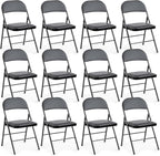DUMOS 12 Pack Leather Padded Folding Chair, Indoor Outdoor Portable Stackable Commercial Seat with Steel Frame, Capacity for Home, Office, Party, Comfy, Black