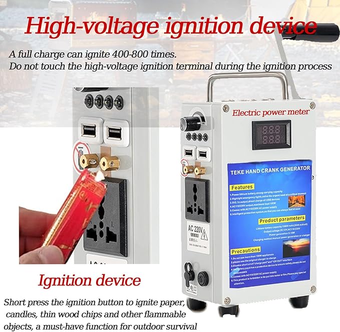 200W Outdoor Emergency Generator, Household Manual Generators,Portable Hand Crank Generator,110v /220v DC12V USB 5V Small Power Supply,for Emergency,Camping,Power Outages 27AH/200W