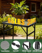 2Ft Small Folding Table with Carry Handle, Camping Table Adjustable Height 10.6–22 in, Black Metal Mesh, Portable & Compact for Outdoor/Indoor,Grill Table, 23.6×15.8 in, 4 lb, 66 lb Capacity