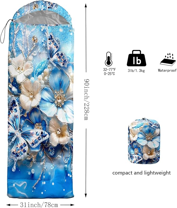 QOOMO Camping Sleeping Bags,3 Season Warm & Cool Weather,Lightweight,Waterproof Sleeping Bags for Adults & Kids,Traveling,and Outdoors,Camping Gear Equipment