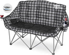 Padded Double Camping Chair Folding Loveseat 2 Person Camp Chair Heavy Duty Lawn Chairs Camping Couch Outdoor Sofa