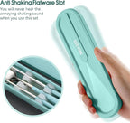 Travel cutlery set, 18/8 stainless steel cutlery, Reusable utensils set with case, Portable Silverware Lunch Box for Camping and Office (blue)