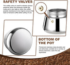 2 Cup Stovetop Espresso Maker Stainless Steel Moka Pot Stove Top Percolator Italian Coffee Makers Capable Mocha Greca Machine Cafe Classic Induction Cookers for Home and Camping 100ml 3.3oz