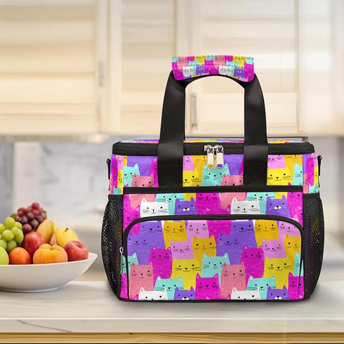 Pardick Colorful Animals Cat Cute Soft Cooler Bag Insulated Lunch Box for Men & Women, Large Leakproof Lunch Bag Portable Beach Cooler for Work, Picnic, Road Trips,Fishing, Travel, Camping,A-15