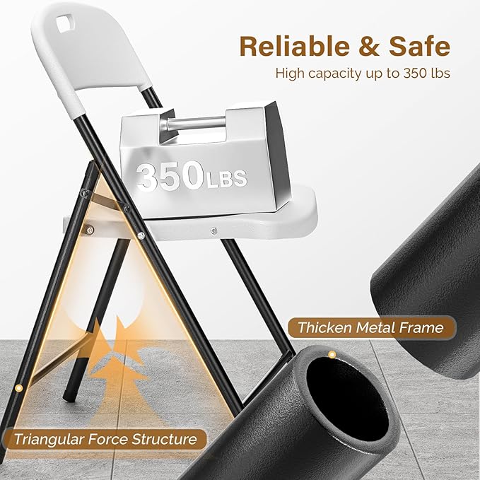 Bonnlo 2-Pack White Plastic Folding Chairs, Portable Seat with Sturdy Steel Frame for Indoor & Outdoor Use, Perfect for Banquet, Party, Wedding, Office, and Camping