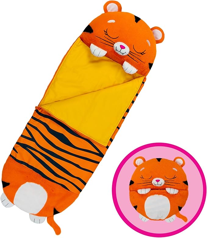 Happy Nappers: Pillow & Sleepy Sack: Large - Tiger Tobi - 66 x 30, 2-in-1: Plush Animal Opens Into Sleeping Bag, Soft Play & Nap Character, Kids 3+