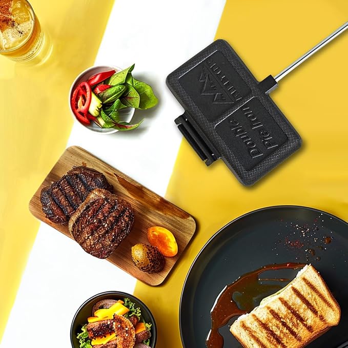 Double Pie Iron Sandwich Maker for Camping, Cast Iron Campfire Pie Cooker, Campfire Cooking Equipment Mountain Pie Maker