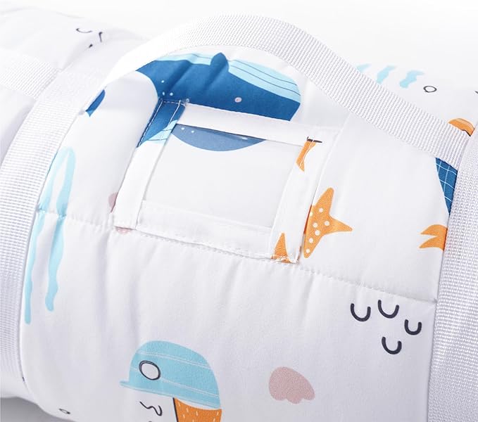 Bunnikins & Clover Toddler Nap Mat with Removable Pillow, Nap Mats for Preschool, Easy Clean Toddler Nap Pad for Kindergarten, Kids Sleeping Bag for Travel Camping