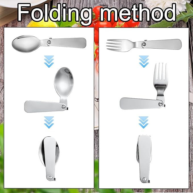 3pcs Folding Spoon & 3pcs Folding Forks for Thermos Funtainer 10oz Food Jar, Stainless Steel Foldable Spork Portable Replacement Fold Utensils Silverware for Travel Camping Picnic Outdoor Activities