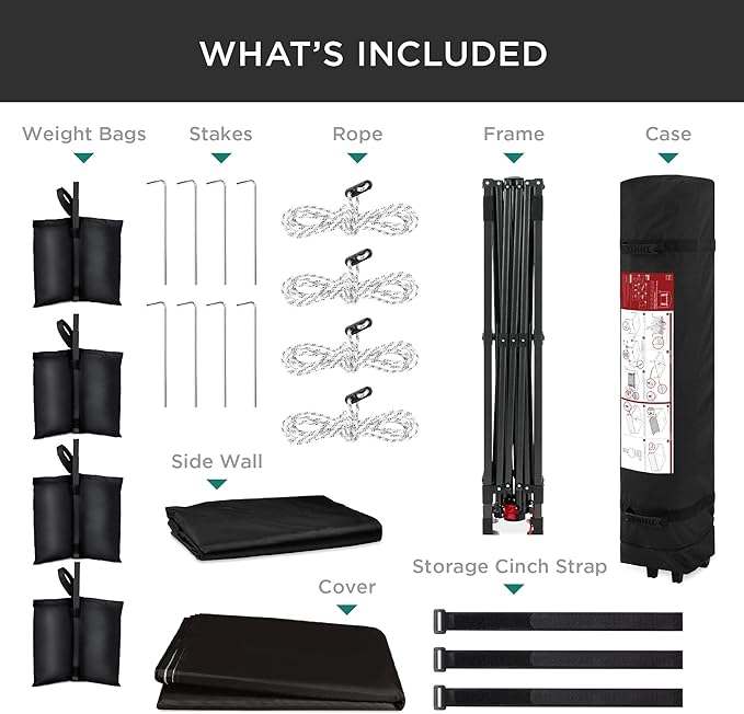 Best Choice Products 10x10ft Pop Up Canopy Tent with Sidewall, 1 Person 1 Minute Set Up, Carry Case, 4 Weight Bags - Black