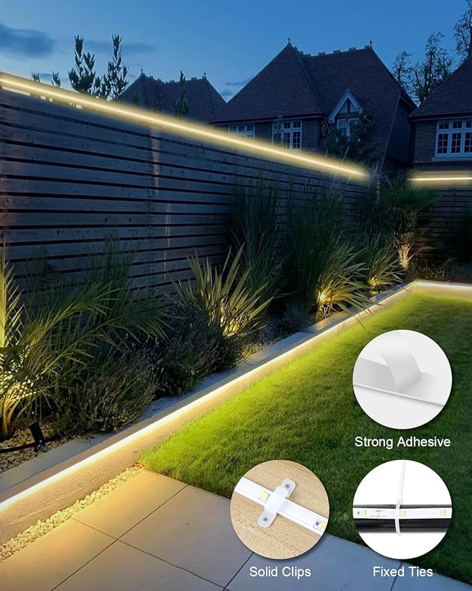 120ft Total (3x40ft) - 3 Pack Solar Led Strip Lights Outdoor, 8 Mode with Remote Timer and Auto On/Off, Self-Adhesive Waterproof, Great for Yard, Garden, Stair and Sidewalk Decor, Warm White