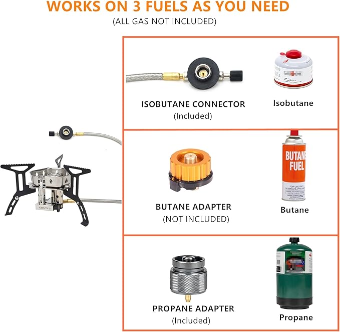 ONLYFIRE OUTDOOR LIVING Portable Camping Stove with 1LB Propane Gas Adapter, Backpacking Stove Piezo Ignition, Mini Camp Stoves with Carry Bag for Outdoor Cooking Picnic Hiking Emergency, 6800W, GS334