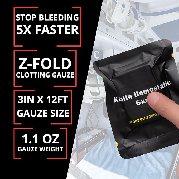 First Aid Advanced Quick Clot Combat Gauze - Flexible Hemostatic Gauze - to Stop The Bleed kit Faster Wound Packing with Quick Clotting Medical Gauze - Survival Kit Supplies - 3" x 12.5'