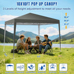 Yesker 10x10 Pop Up Canopy Tent UPF 50+ Waterproof Outdoor Canopy Portable Folding Easy Setup Gazebo Adjustable Height Instant Sun Shade Tent with Wheeled Bag for Events Parties Camping Patio, Gray