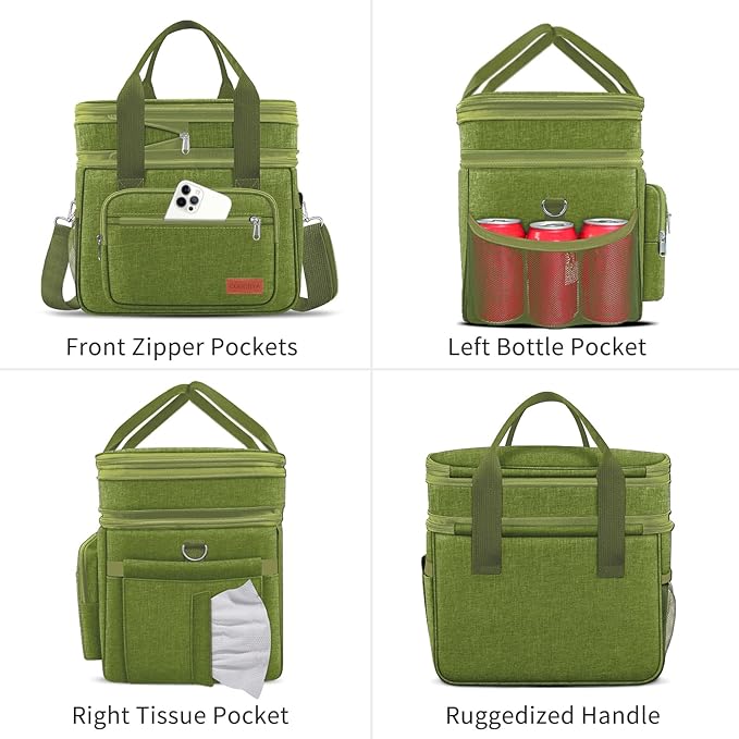 Coobiiya Large Expandable Insulated Lunch Bag Cooler Bag，12-23L Lunch Box for Men Double Deck Leakproof，Heavy Duty LunchBag Cooler Bags for Camping, Travel, Kayaking & Beach