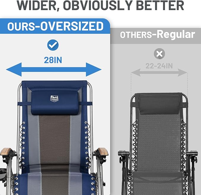 Timber Ridge Oversized Zero Gravity Chair, Padded Reclining Lounge Chair with Adjustable Headrest & Cup Holder, Heavy Duty Support 350 lbs, Foldable for Camping, Lawn, Outdoor & Indoor