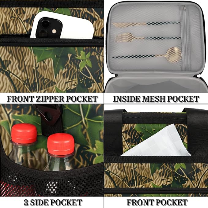 Leakproof Reusable Insulated Cooler Lunch Bag Camouflage Forest Tree Pattern Picnic Lunch Box for Women Men Cooler Tote Office Work Camping Beach 24 Can 15L