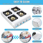 Propane Gas Stove,4 Burner Gas StovePortable Gas Stove Auto Ignition Camping Stainless Steel Stove 4 Burner LPG for RV, Apartment,Outdoor