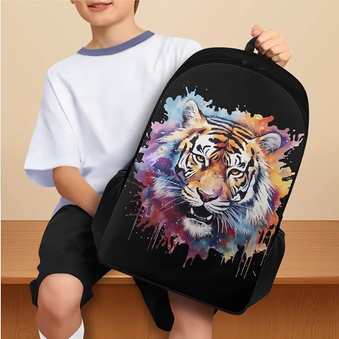 Cool Tiger Backpack Sets for Boys Back to School, 3rd Grade Boys Backpack 4 PCS Set Pencil Case Multifunctional Lunch Box Set Water Bottle Holder for School Study