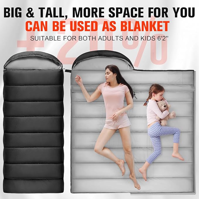 0 Degree Sleeping Bag for Adults, XXL Big and Tall 4 Season Cold Weather Winter Camping with Compression Sack