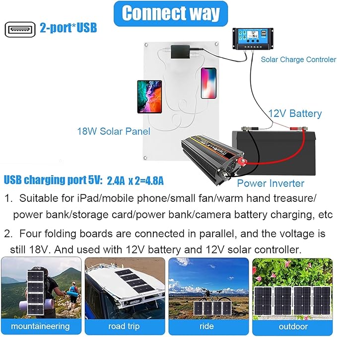 6000W Solar System Kit - 12V to 110V/220V Inverter, 18W Dual USB Solar Panel & 30A Charge Controller for RV, Camping, Off-Grid Outdoor Travel Power Supply (Yellow)