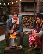 YEFU Tabletop Fire Pit 9.7 x 7.1 in, Flame Intensity Control Camping Stove for Outdoor & Patio, Fueled by Pellets or Wood, Safe Burning Table Top Firepit, with Travel Bag & 2 Mini Sticks, Silver
