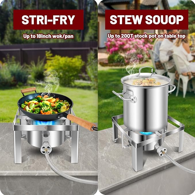 ARC Portable Stainless Steel Propane Burner,55,000BTU Camping Stove Gas Burner for Outdoor Cooking,12.5(W) x6.5(H) All Welded Frame,Great for Camping,Turkey Fry,Crawfish Boil,Homebrewing