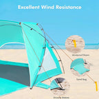 Beach Tent, Portable Sun Shelter for 2/3/4/6-8 Person with UPF 50+ UV Protection, Easy Setup Waterproof Beach Shade Canopy Cabana for Family Outdoor and Picnics, Fishing with Carrying Bag