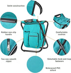 Kikerike Backpack Stool Cooler Chair Heavy Duty 300 LBS Max Load Portable Lightweight Stool Backpack Folding Fishing Cooler Seat for Camping Hunting Fishing - Blue-Green