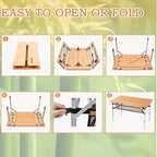 KingCamp Bamboo Folding Table Camping Table with Large Storage Bag Adjustable Height Aluminum Legs Heavy Duty 176 lbs 4-Fold Portable Camp Tables for Travel, Picnic, RV, 4-5 People