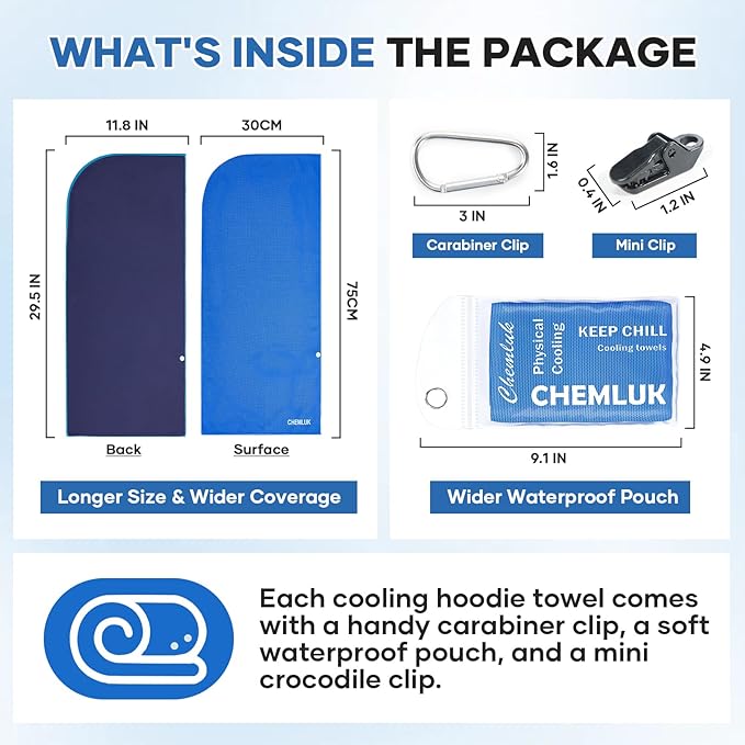 Cooling Hoodie Towel: Cooling Towels for Neck and Face Sun Protection Instant Cool for Hot Weather Hiking Camping Running Golf Gardening Fishing Music Festivals Theme Parks Beach - 4 Packs