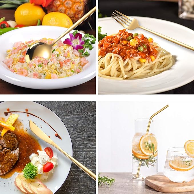 Flatware Silverware Set, Stainless Steel Portable Tableware Set Portuguese Chopsticks Straws Outdoor Camping Knife Fork Spoon, Tableware Cutlery Set(Rose Gold,6Set)