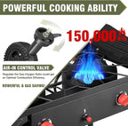 Bestfire 150,000 BTU 2 Burner Propane Camping Stove with Auto Ignition, Windpanel & Free Work Gloves, Portable Outdoor Gas Cooker with Removable Legs, Side Shelves & Carry Bag for Camping, BBQ