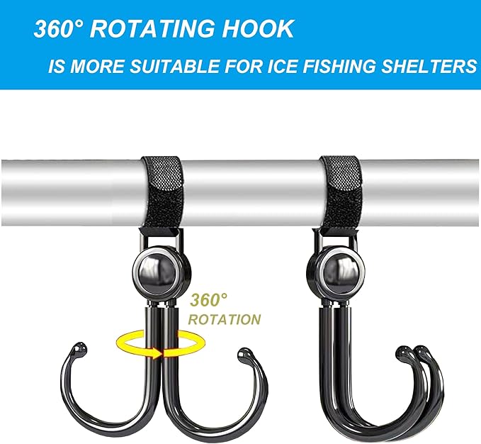 10Pack(20pcs Hook) Ice Fishing Shelter Coat Hooks, Ice Fishing Shelter Accessories 360° Rotating Plastic Hook for Ice Shack, Ice House & Outdoor Hunting Tent