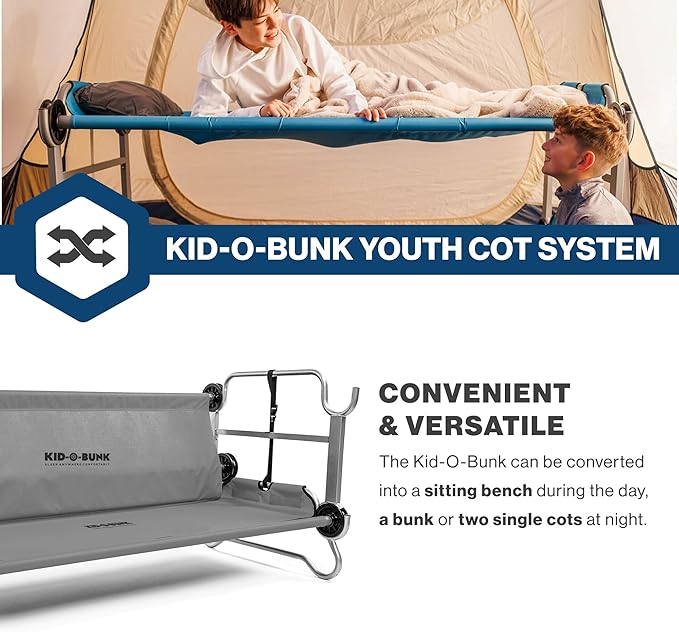 Disc-O-Bed Youth Double Cot Kid-O-Bunk, Modular for Bunk Beds, Dual Cots, or Bench with 2 Carry Bags for Portable Transport